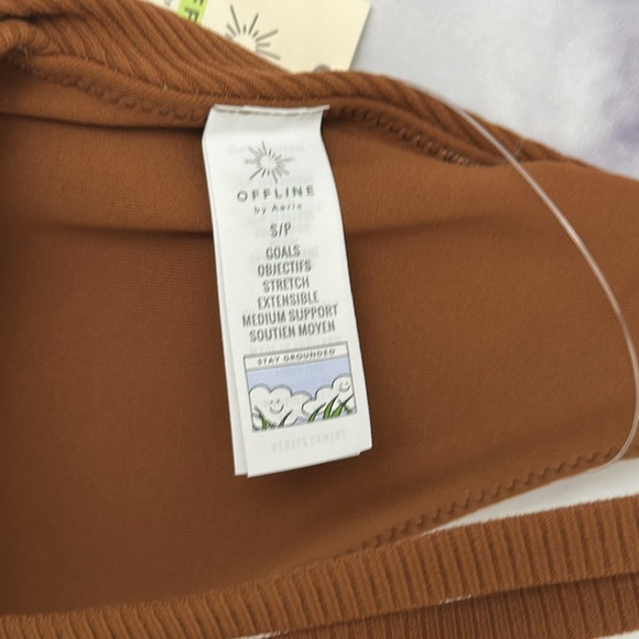 AERIE OFFLINE By Aerie Ribbed Plunge Sports Bra Size Small Canyon Sun - Picture 6 of 8